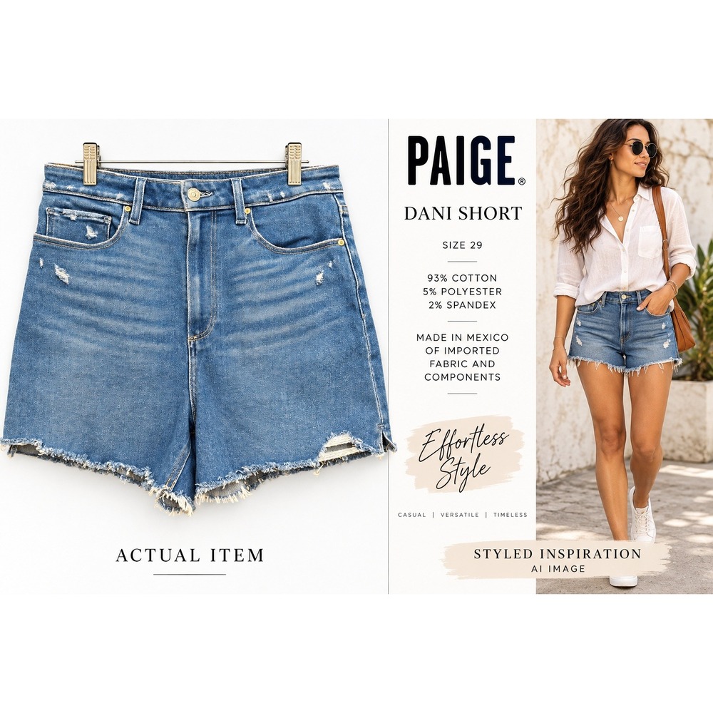 Paige Dani Short Women High Rise Riona Destructed Blue 29 Excellent Casual